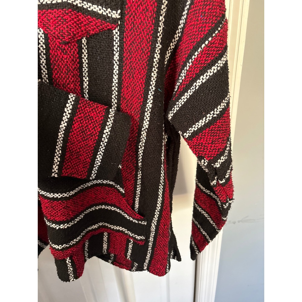 Franks Red Black Striped Baja Hoodie Mexican Jerka Pullover Recycled Fibers M - Picture 4 of 5